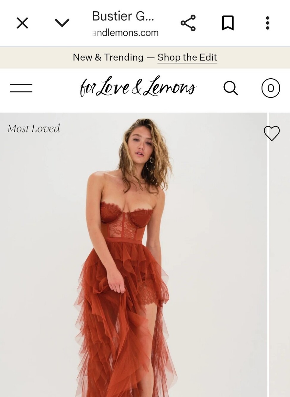 For Love And Lemons Rust Strapless Tulle Bustier Gown Size XS